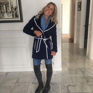 Banana Republic Women's Navy Trench Coat with White Trim (Size XS)